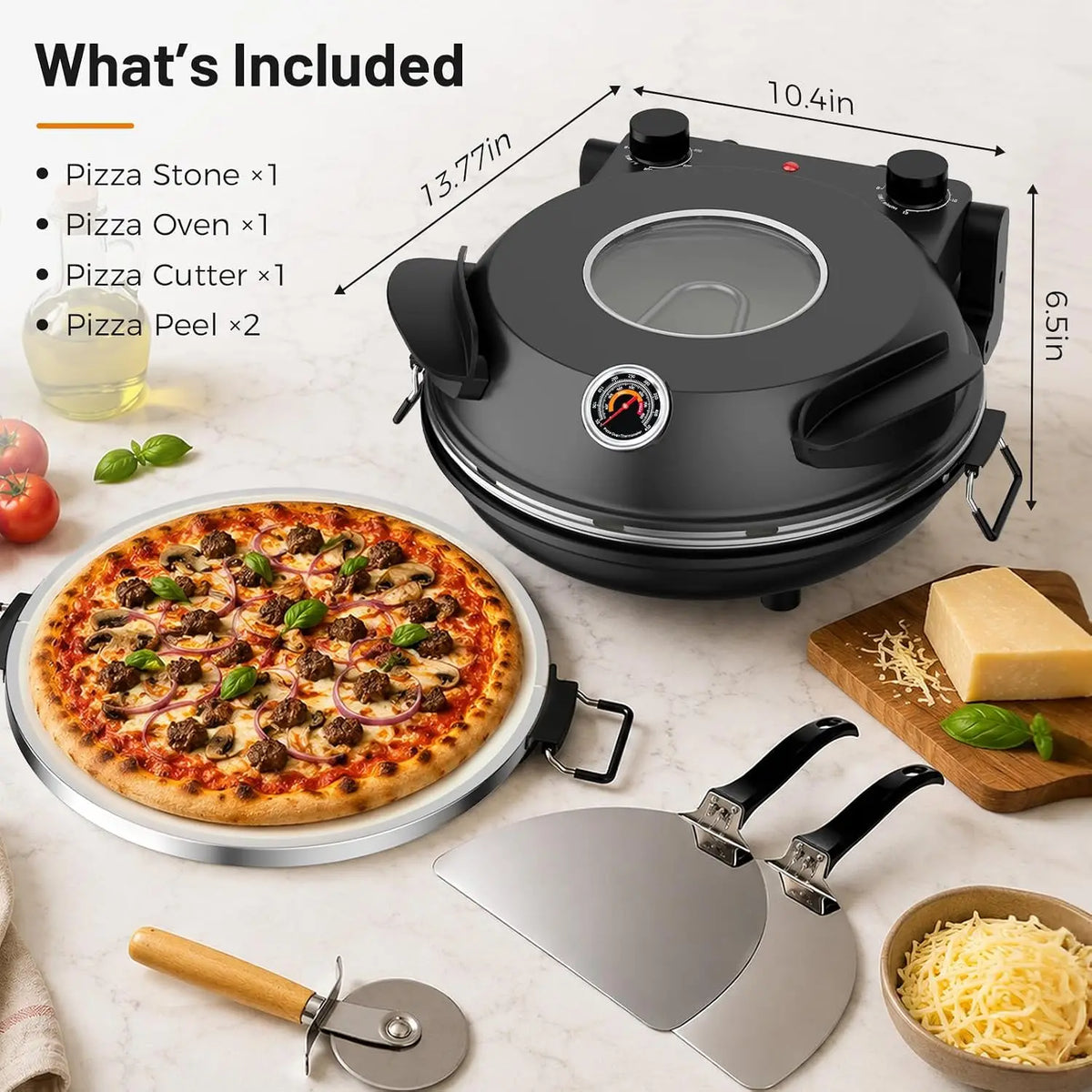 Electric Pizza Oven Indoor, 12-Inch Countertop Pizza Maker, 800°F
