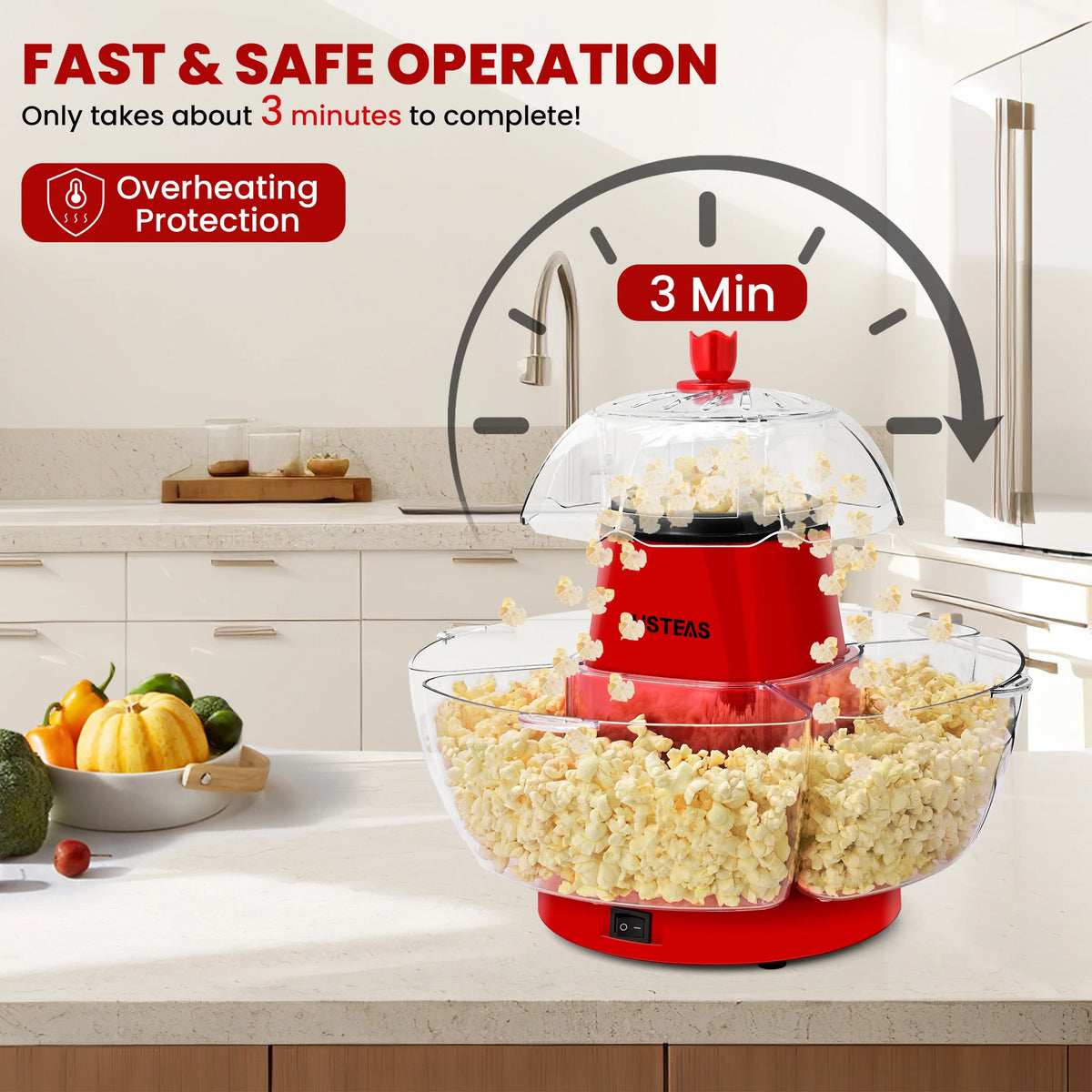 1200W Electric Hot Air Popcorn Maker, No Oil Popcorn Popper Machine for Home Party, Kids DIY Snack, Summer BBQ Family Gathering, US Plug