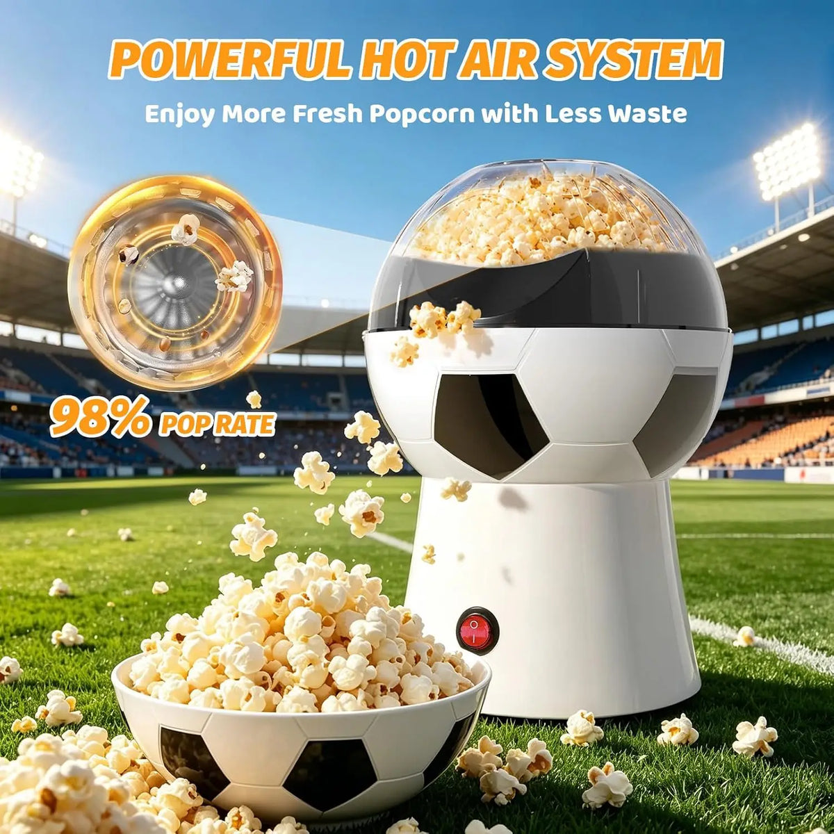 Popcorn Maker, 12-Cup Hot Air Popcorn Popper, Soccer Ball Design