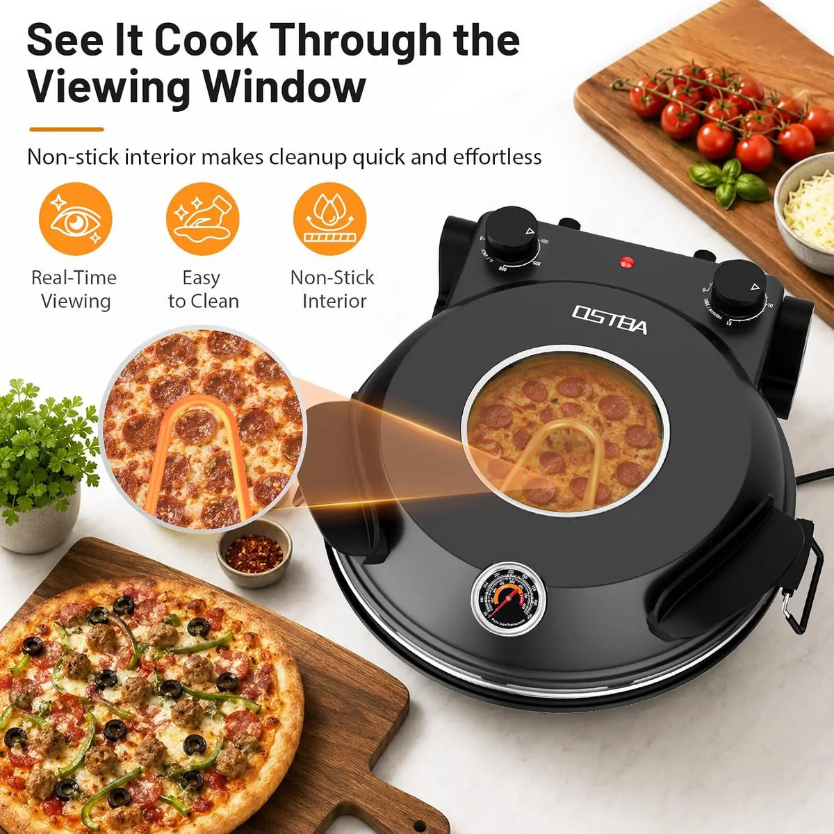 Electric Pizza Oven Indoor, 12-Inch Countertop Pizza Maker, 800°F