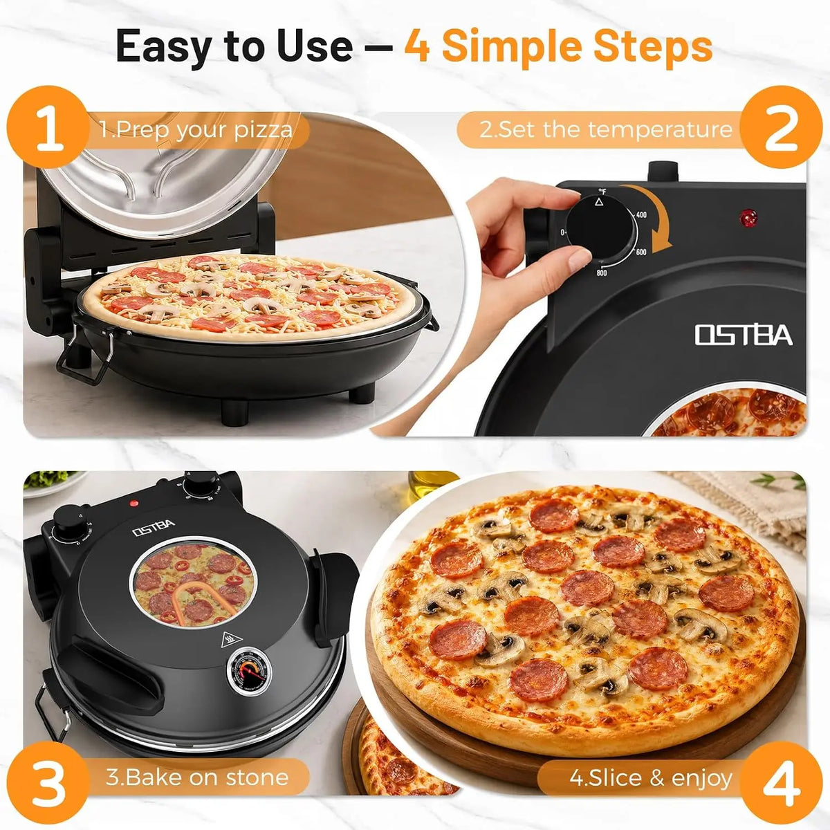 Electric Pizza Oven Indoor, 12-Inch Countertop Pizza Maker, 800°F