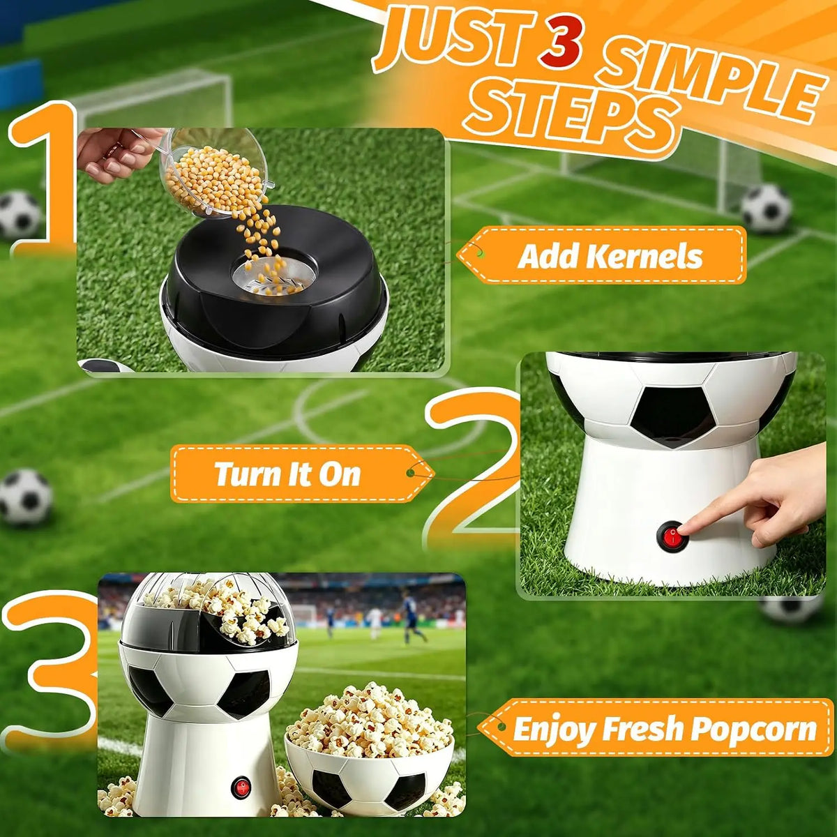 Popcorn Maker, 12-Cup Hot Air Popcorn Popper, Soccer Ball Design
