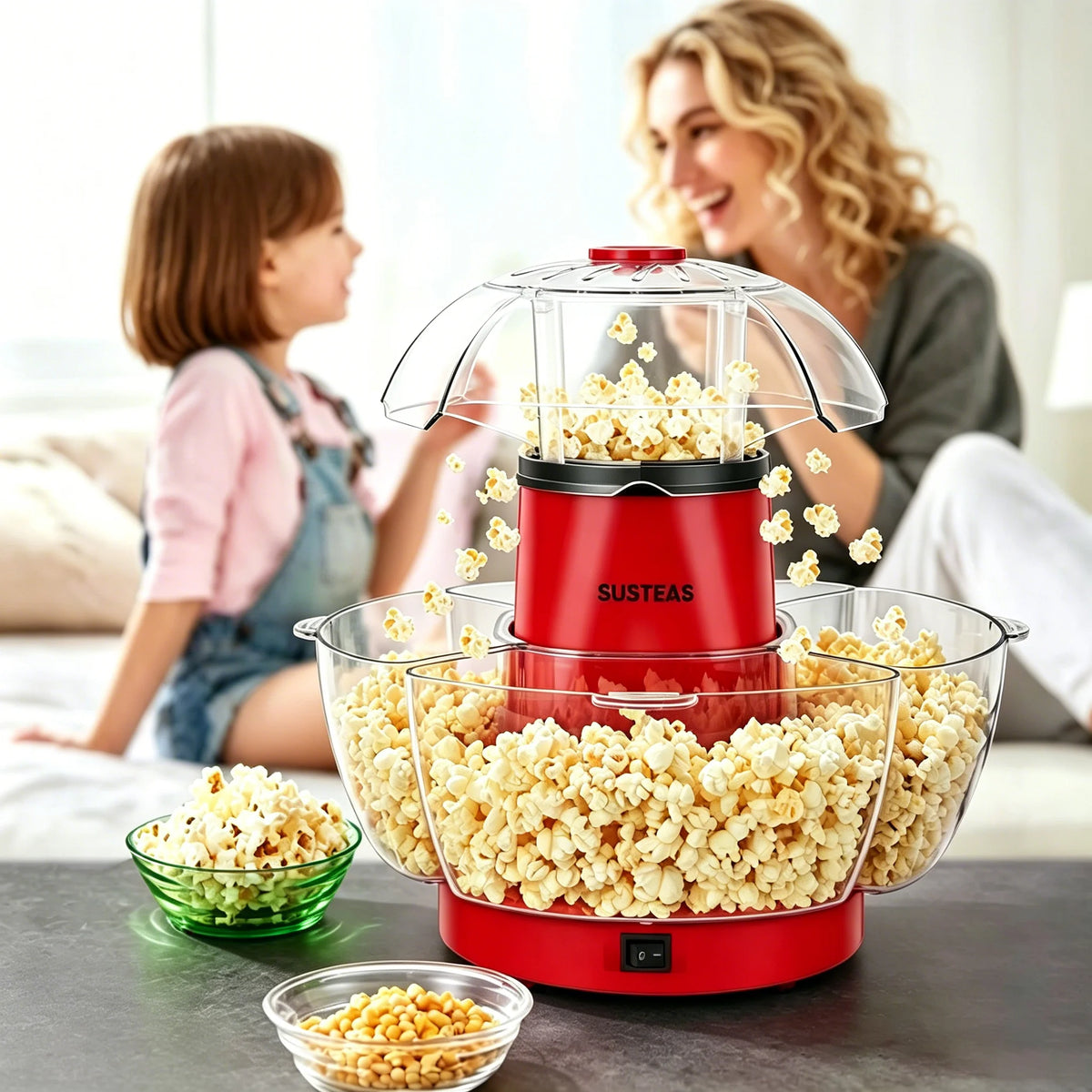 1200W Electric Hot Air Popcorn Maker, No Oil Popcorn Popper Machine for Home Party, Kids DIY Snack, Summer BBQ Family Gathering, US Plug