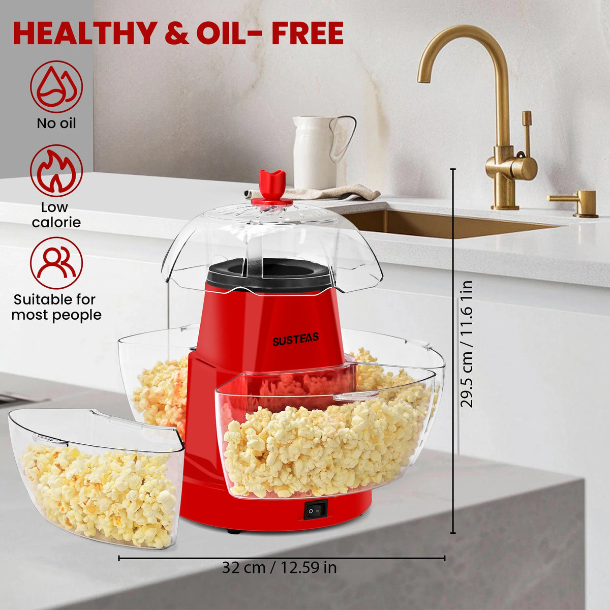 1200W Electric Hot Air Popcorn Maker, No Oil Popcorn Popper Machine for Home Party, Kids DIY Snack, Summer BBQ Family Gathering, US Plug