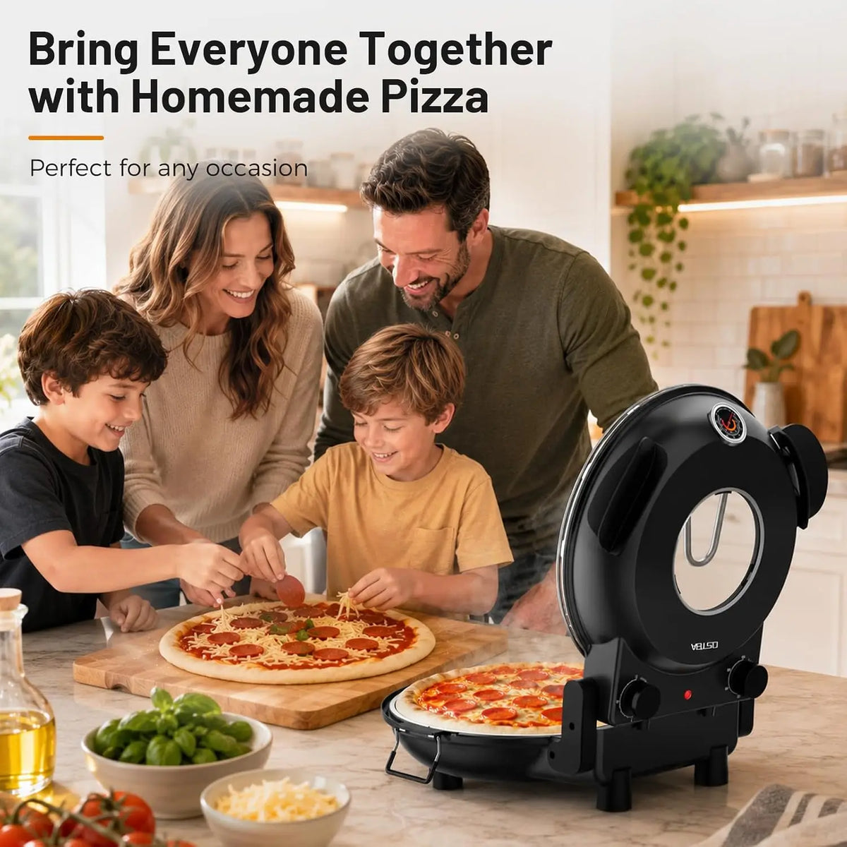 Electric Pizza Oven Indoor, 12-Inch Countertop Pizza Maker, 800°F