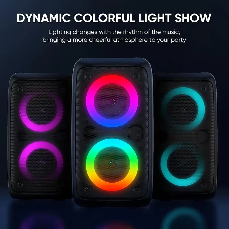 9999W Professional Large Bluetooth Speaker with Microphone, Portable Design, Featuring  Subwoofer Party Box, LED Lights, Compatible with BT/USB/TF/AUX/FM/TWS/MIC/EQ Functions, Professional Karaoke. Ideal Gift for Birthdays, C
