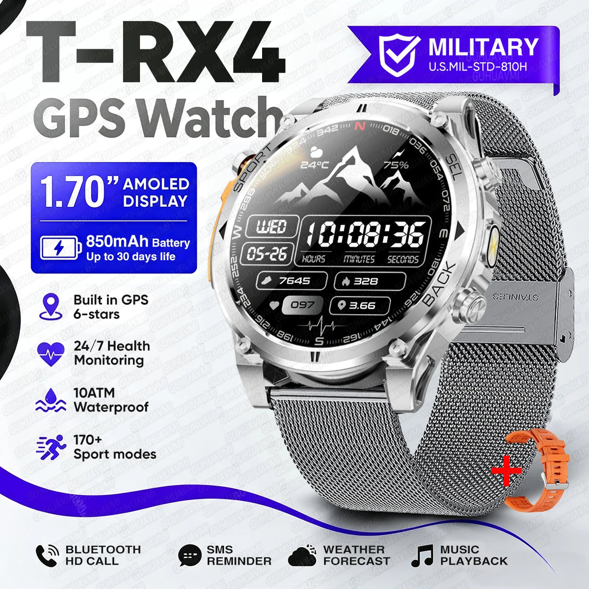 New T-RX4 Ultra Outdoor Sports Smart Watch Built in GPS Compass Altimeter Barometer 10ATM Waterproof Military Smartwatch For Men