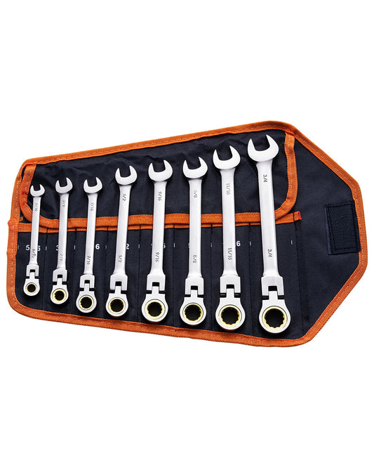 SucceBuy Flex-Head Ratcheting Wrench Set 8PCs Combination Wrench Set Roll-up Pouch Cr-V Steel Flexible Ratcheting Wrench Set