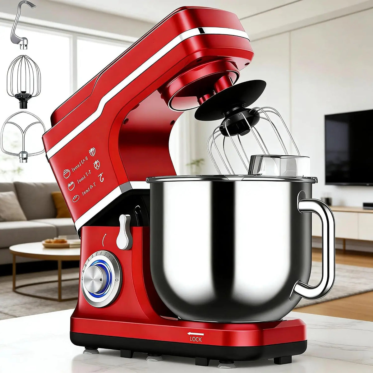 TWISTER.CK 7.5QT 10-Speed Tilt-Head Stand Mixer – Low Noise Electric Kitchen Mixer, 3-in-1 with Dough Hook, Whisk, Beater & Splash-Proof Cover, for Daily Use