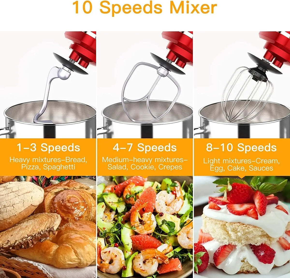 TWISTER.CK 7.5QT 10-Speed Tilt-Head Stand Mixer – Low Noise Electric Kitchen Mixer, 3-in-1 with Dough Hook, Whisk, Beater & Splash-Proof Cover, for Daily Use