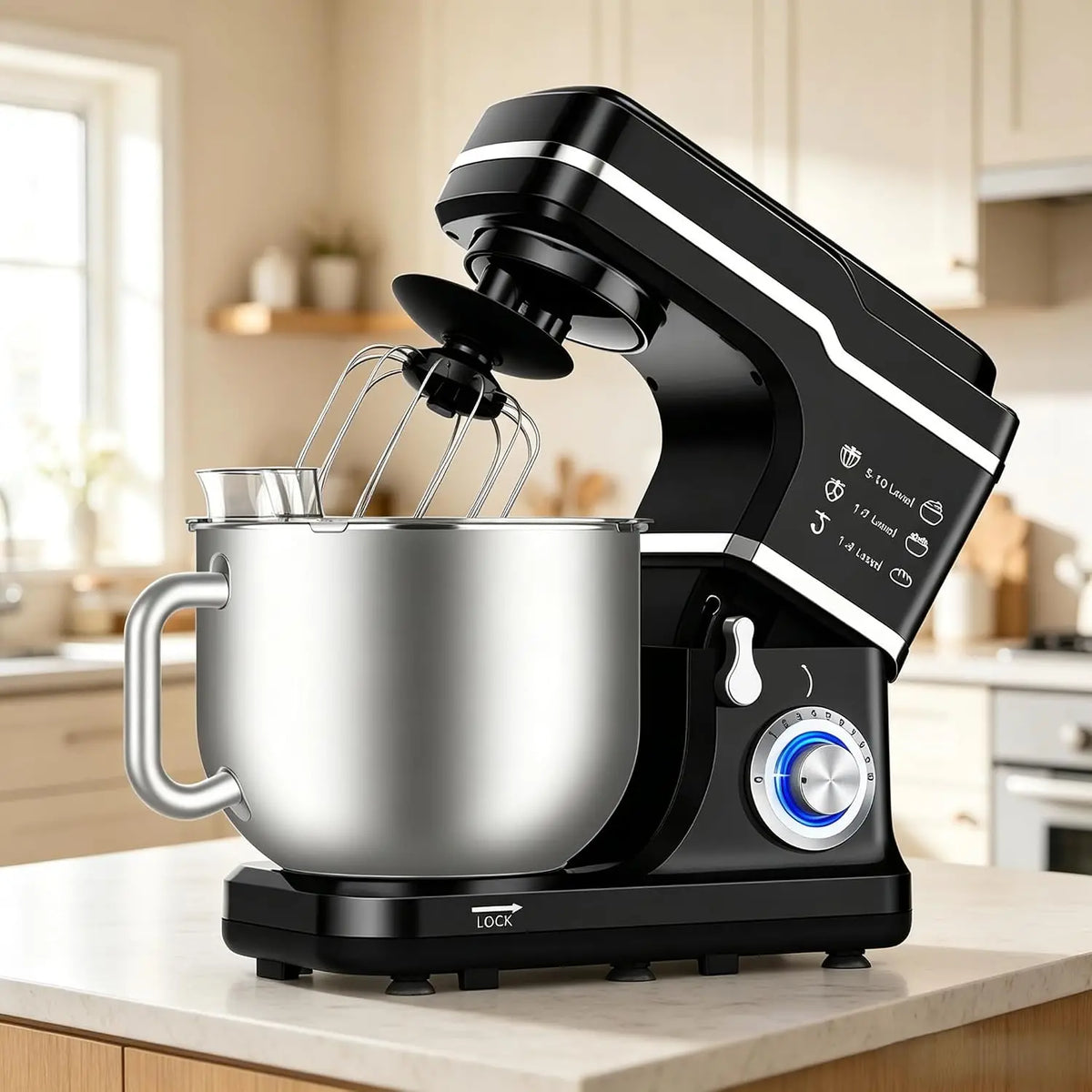 TWISTER.CK Black 7.5Qt Stand Mixer, 660W 10-Speed Tilt-Head – Copper Motor, Stainless Bowl, Includes Dough Hook, Beater & Whisk, Splash Guard, Non-Slip Base