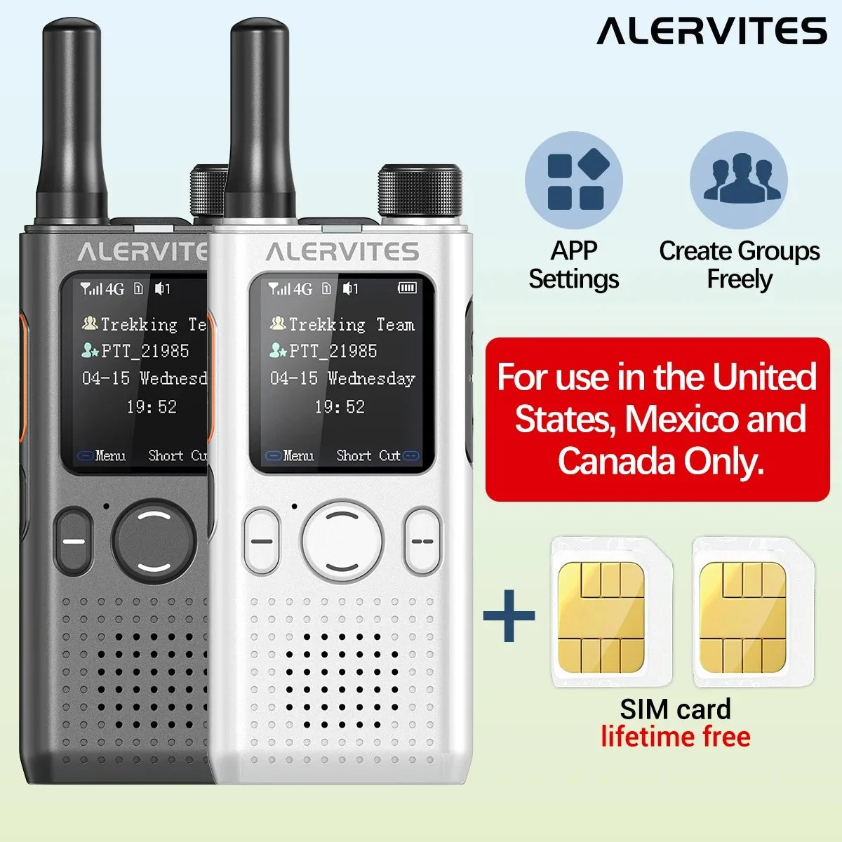 ALERVITES 2PCS AT1 POC Public Network Walkie Talkie Unlimited Global Communication Range Ultra-thin Portable Two Way Radio