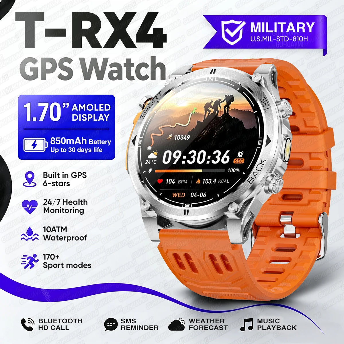 New T-RX4 Ultra Outdoor Sports Smart Watch Built in GPS Compass Altimeter Barometer 10ATM Waterproof Military Smartwatch For Men
