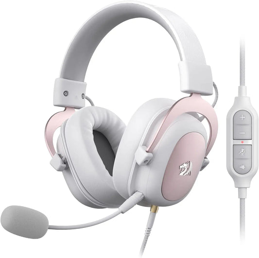 Redragon H510 Zeus White Wired Gaming Headset - 7.1 Surround Sound Memory Foam Ear Pads 53MM Drivers