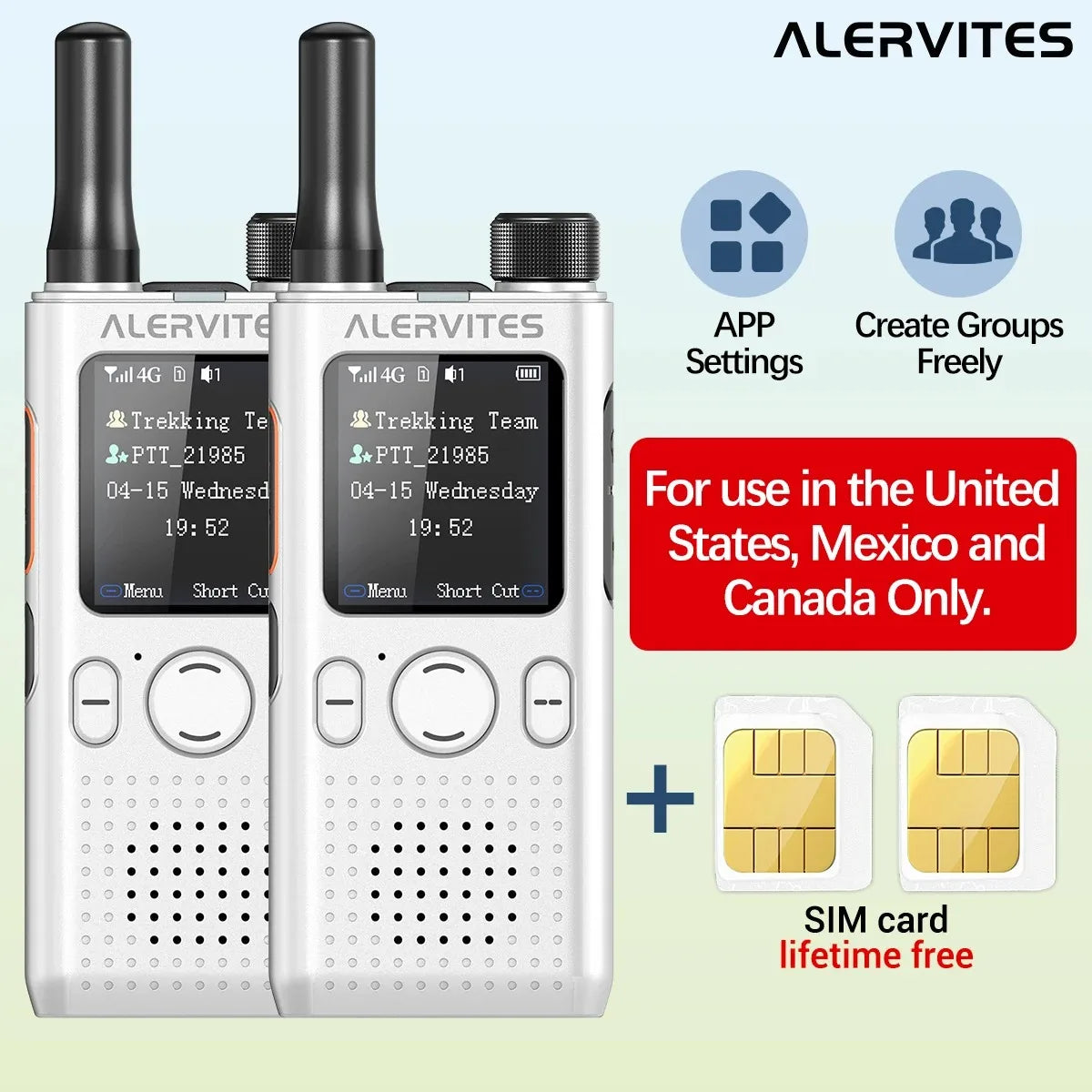 ALERVITES 2PCS AT1 POC Public Network Walkie Talkie Unlimited Global Communication Range Ultra-thin Portable Two Way Radio