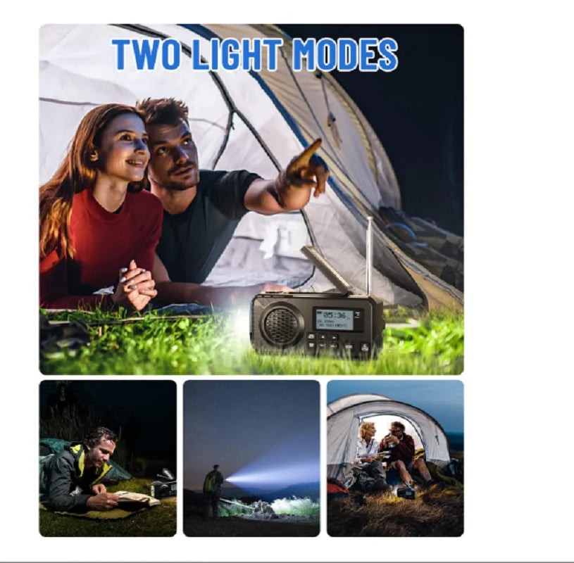 Survival Flashlight Crank Charging Solar Radio DAB+FM BT Emergency Kit Radio with 5000 MAh Power Bank and Alarm Clock Led Torch