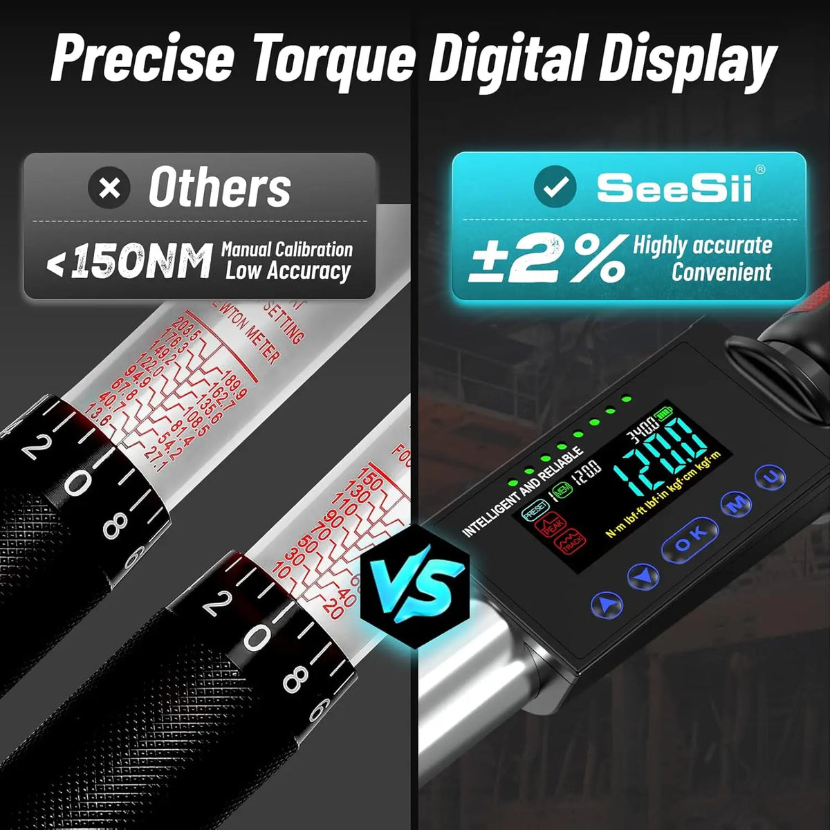 Seesii Digital Torque Wrench 1/2" Drive 340N.m 2% Torque Accuracy Electric Torque Wrench with 3 Adjustable Modes for Car Care