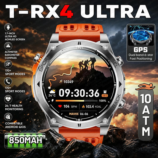 New T-RX4 Ultra Outdoor Sports Smart Watch Built in GPS Compass Altimeter Barometer 10ATM Waterproof Military Smartwatch For Men