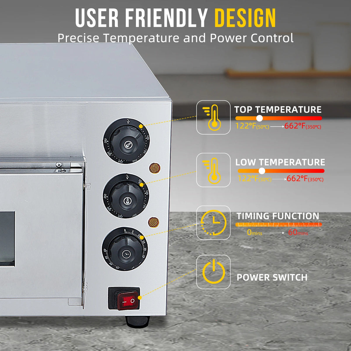 16 Inch Countertop Pizza Oven, 1600W Stainless Steel Electric Pizza Oven with Pizza Stone, Timer & Adjustable Temp for Home Commercial Use