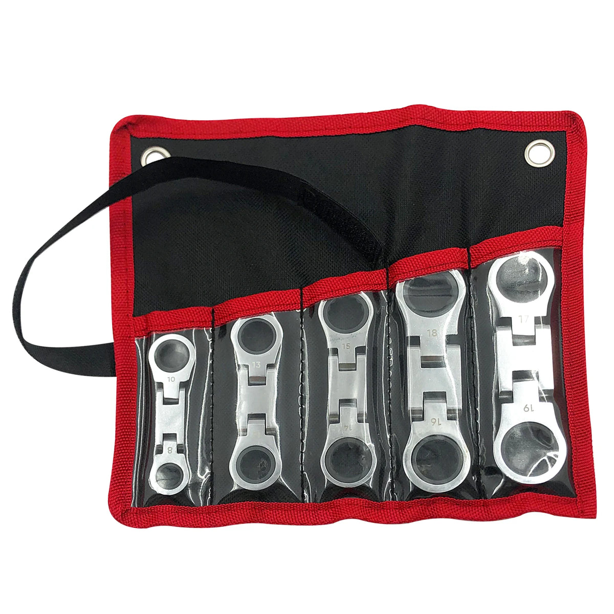 5pcs Dual Flex Head Ratcheting Wrench Set, Double Box End, Flex-Head, Stubby Metric Combination Wrench Set