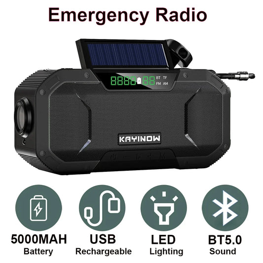 Multi-purpose Emergency Radio Hand Crank USB Rechargeable On Batteries Solar Portable FM Radio Flashlight Reading Lamp SOS Alarm