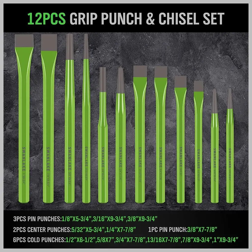 28-Piece Punch & Chisel Set, Chrome Vanadium & Carbon Steel, Pin, Taper, Cold, Center Punches