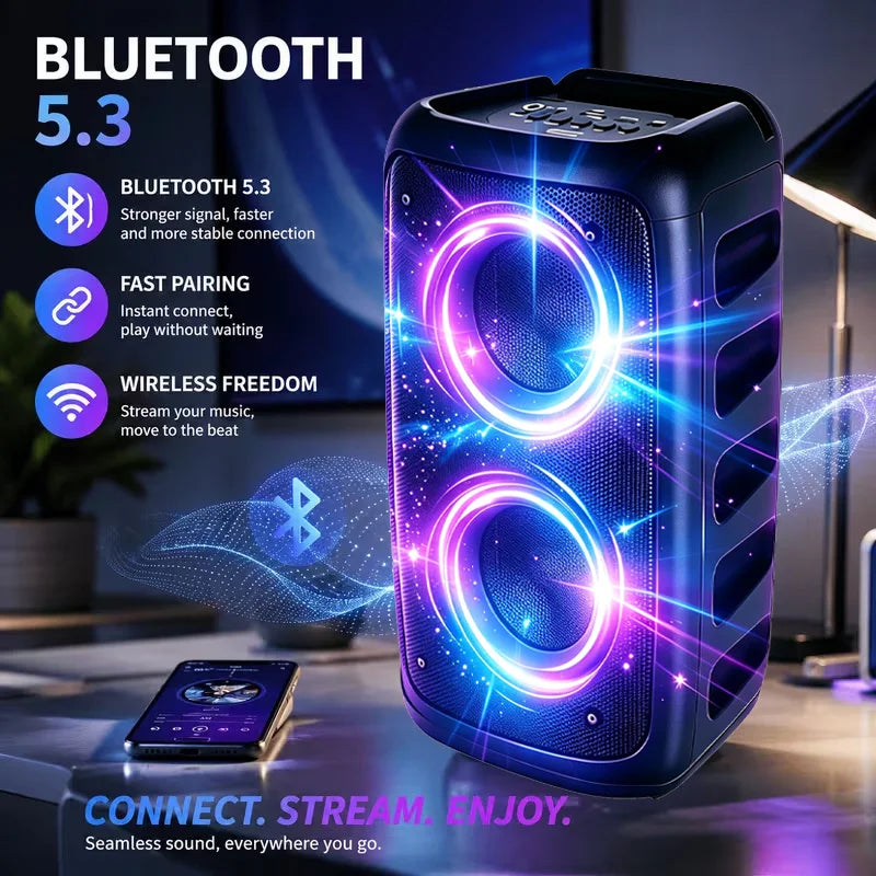 9999W Professional Large Bluetooth Speaker with Microphone, Portable Design, Featuring  Subwoofer Party Box, LED Lights, Compatible with BT/USB/TF/AUX/FM/TWS/MIC/EQ Functions, Professional Karaoke. Ideal Gift for Birthdays, C