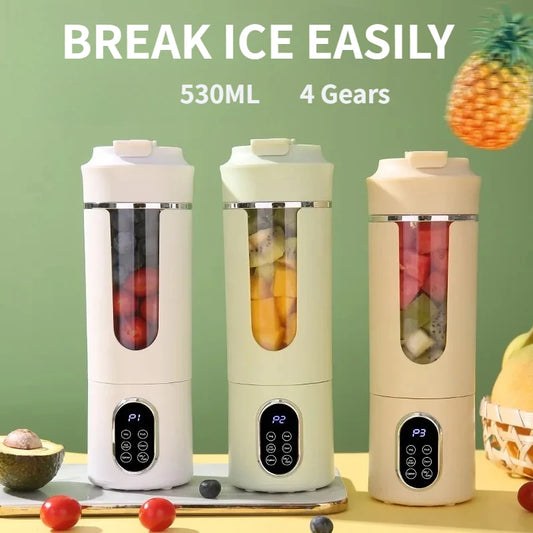 New 530ml Portable Juicer Wireless USB Charging Crushed Ice Electric Juicing 12 Blade 4 Gears 7.4V Mini Fresh Juice Blender