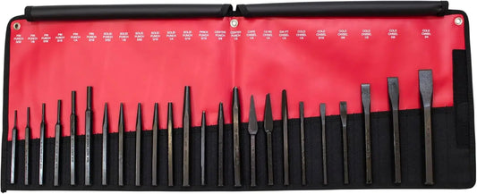 24-Piece Punch and Chisel Kit, Black Oxide Finish, Solid & Pin Punches, Cold Chisels, Made in USA