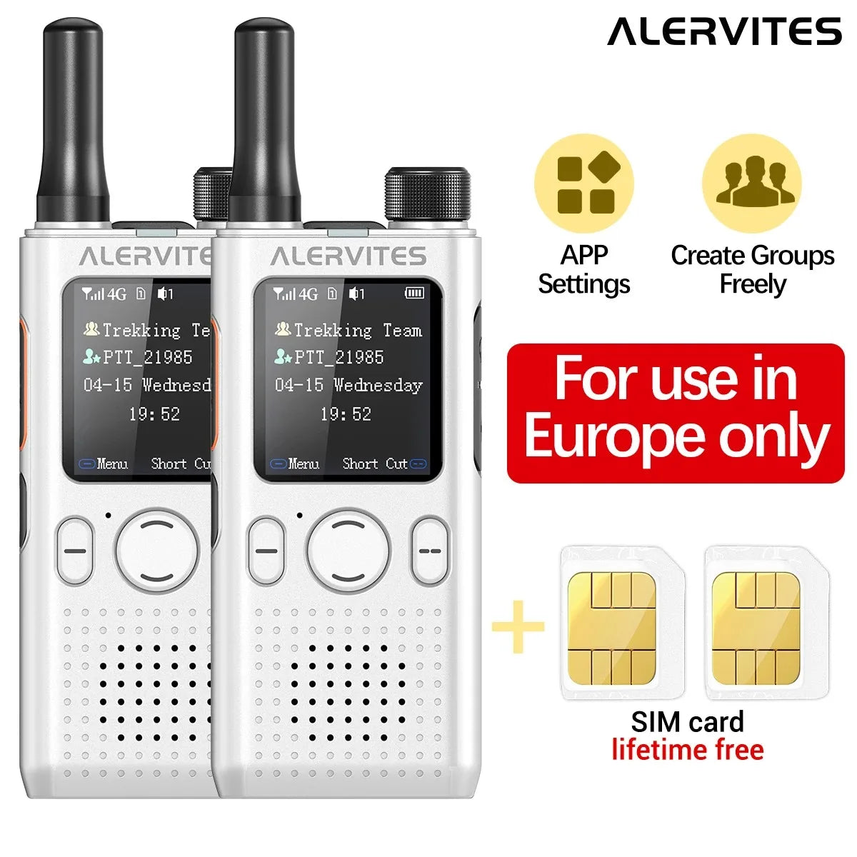 ALERVITES 2PCS AT1 POC Public Network Walkie Talkie Unlimited Global Communication Range Ultra-thin Portable Two Way Radio