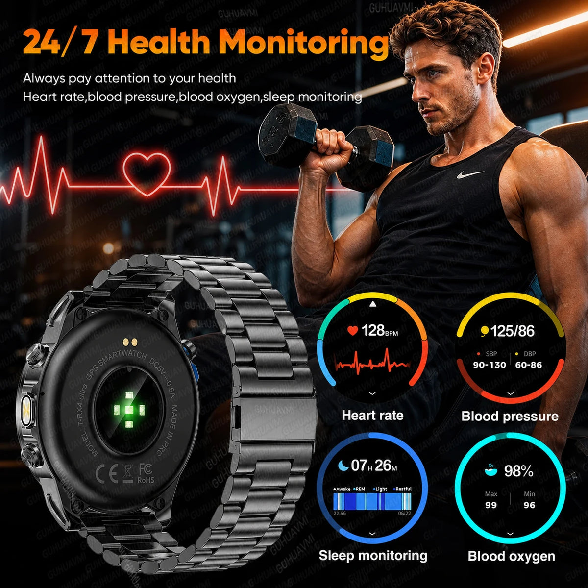 New T-RX4 Ultra Outdoor Sports Smart Watch Built in GPS Compass Altimeter Barometer 10ATM Waterproof Military Smartwatch For Men