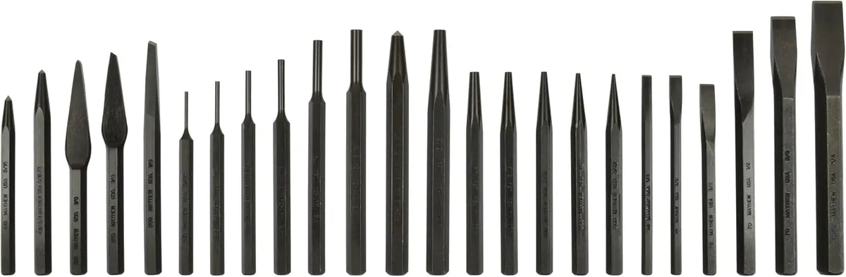 24-Piece Punch and Chisel Kit, Black Oxide Finish, Solid & Pin Punches, Cold Chisels, Made in USA