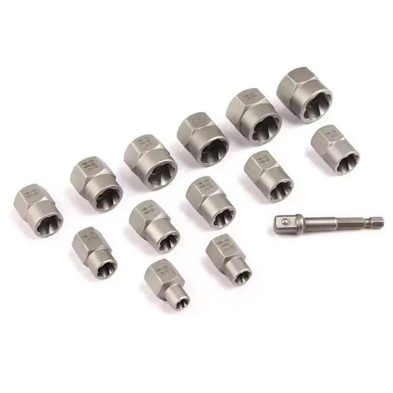 14Pcs Stripped Lug Nut Remover with Hex Adapter Extraction Socket Set, Impact Bolt & Nut Remover Removing Bolts and Nuts