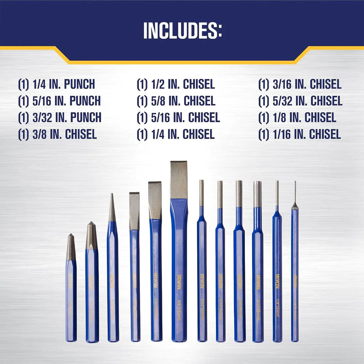 Chisel Set with Punch, 12-Pack, Various Sizes, Tempered for Durability, Ideal for Woodworking