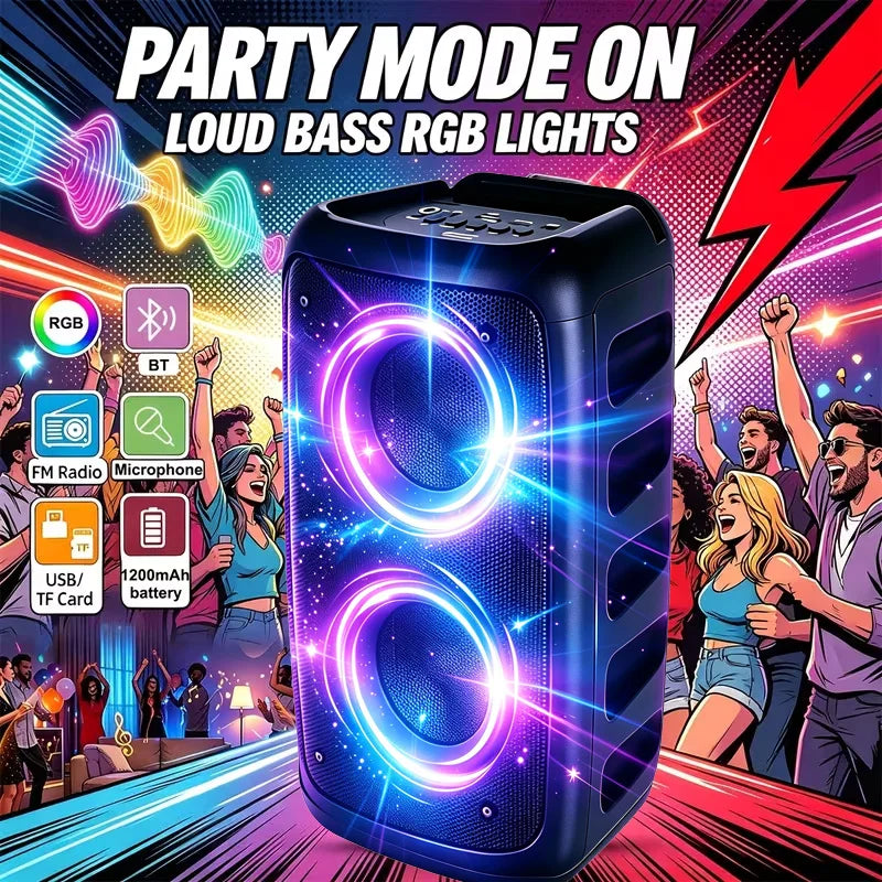 9999W Professional Large Bluetooth Speaker with Microphone, Portable Design, Featuring  Subwoofer Party Box, LED Lights, Compatible with BT/USB/TF/AUX/FM/TWS/MIC/EQ Functions, Professional Karaoke. Ideal Gift for Birthdays, C
