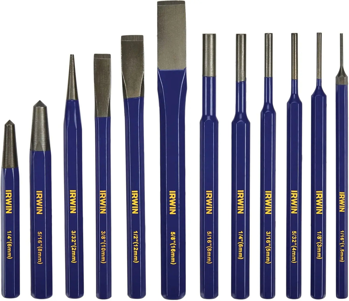 Chisel Set with Punch, 12-Pack, Various Sizes, Tempered for Durability, Ideal for Woodworking