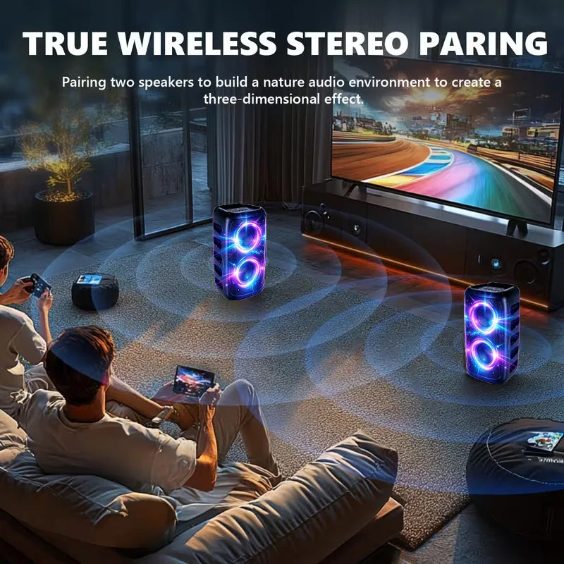 9999W Professional Large Bluetooth Speaker with Microphone, Portable Design, Featuring  Subwoofer Party Box, LED Lights, Compatible with BT/USB/TF/AUX/FM/TWS/MIC/EQ Functions, Professional Karaoke. Ideal Gift for Birthdays, C