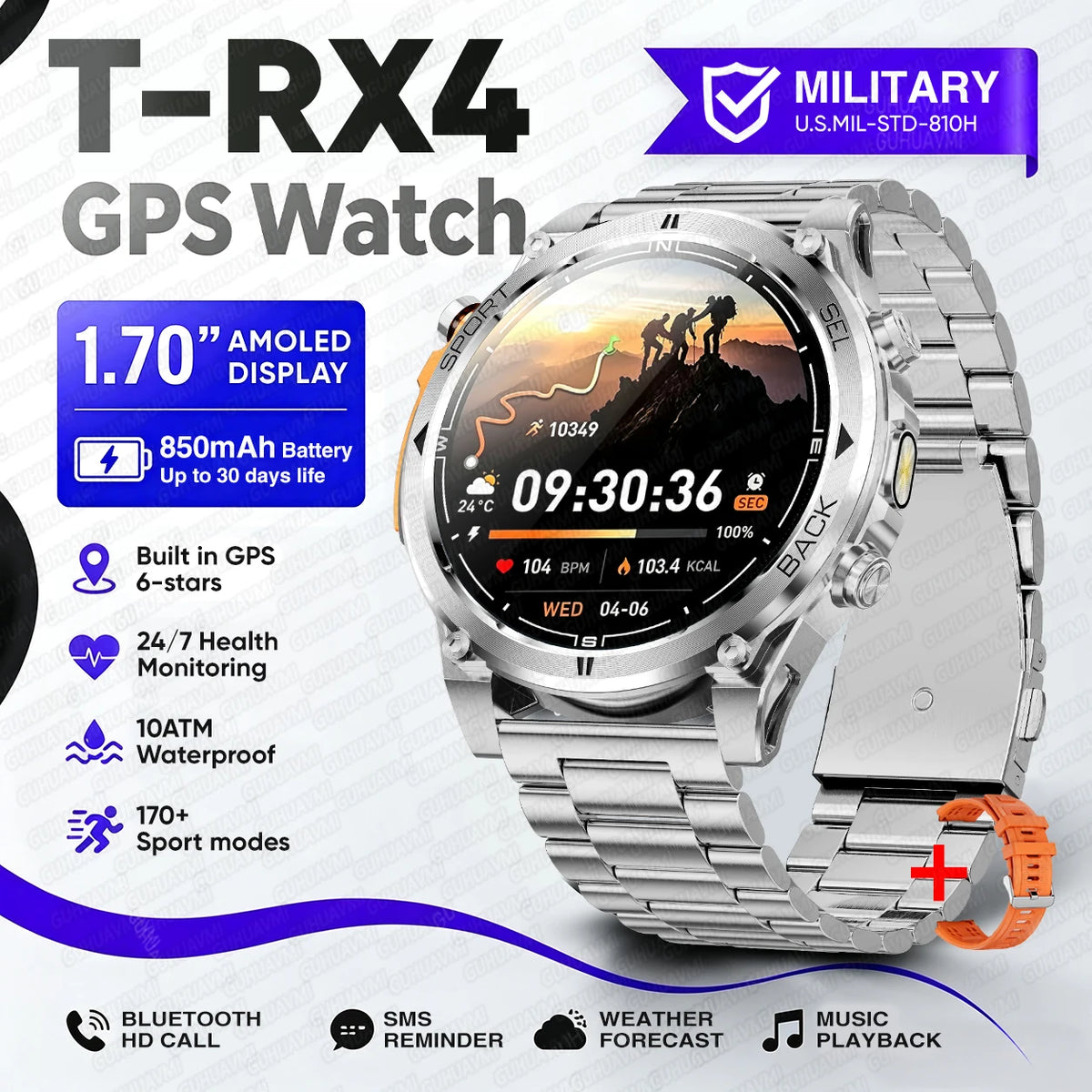 New T-RX4 Ultra Outdoor Sports Smart Watch Built in GPS Compass Altimeter Barometer 10ATM Waterproof Military Smartwatch For Men