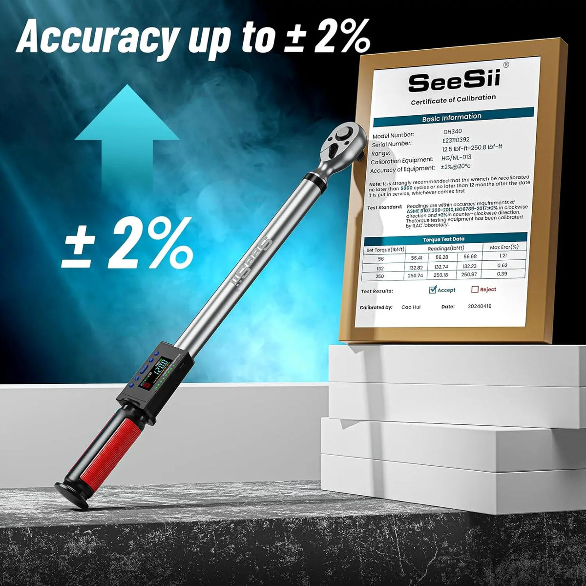 Seesii Digital Torque Wrench 1/2" Drive 340N.m 2% Torque Accuracy Electric Torque Wrench with 3 Adjustable Modes for Car Care