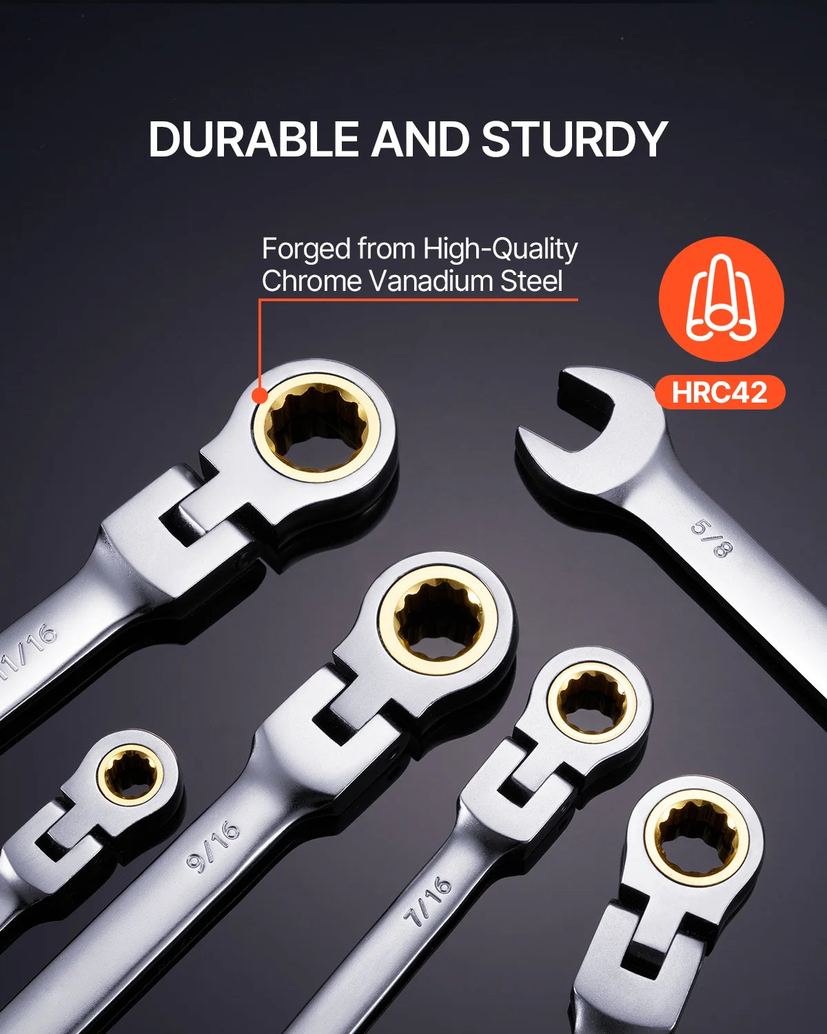 SucceBuy Flex-Head Ratcheting Wrench Set 8PCs Combination Wrench Set Roll-up Pouch Cr-V Steel Flexible Ratcheting Wrench Set