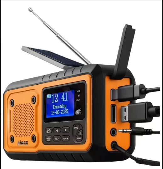 Survival Flashlight Crank Charging Solar Radio DAB+FM BT Emergency Kit Radio with 5000 MAh Power Bank and Alarm Clock Led Torch