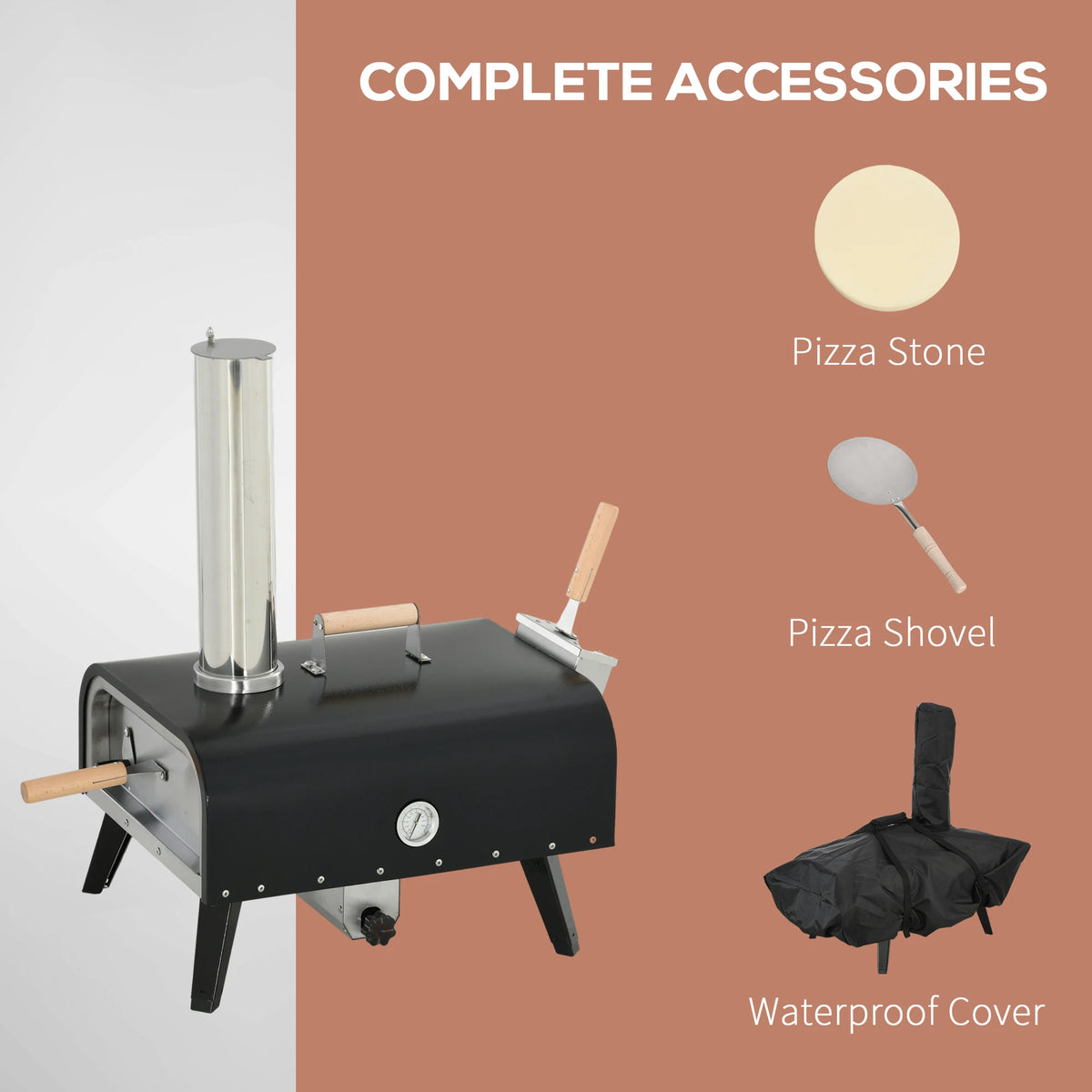 Outdoor Pizza Oven with Rotating Stone, 12" Wood Fired Pizza Maker