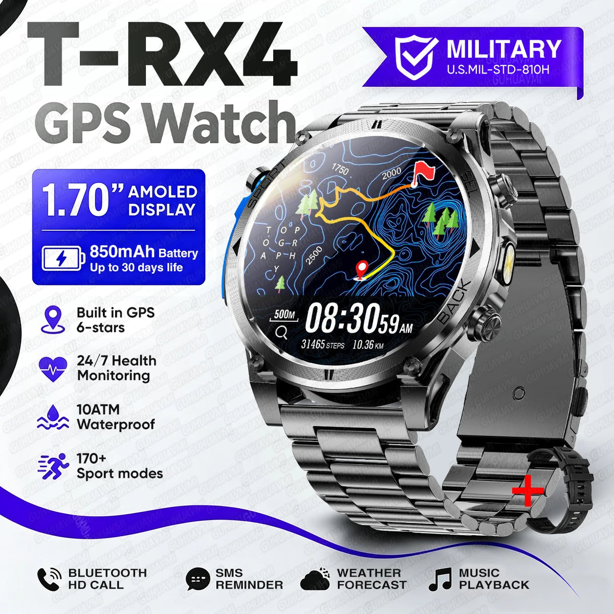 New T-RX4 Ultra Outdoor Sports Smart Watch Built in GPS Compass Altimeter Barometer 10ATM Waterproof Military Smartwatch For Men