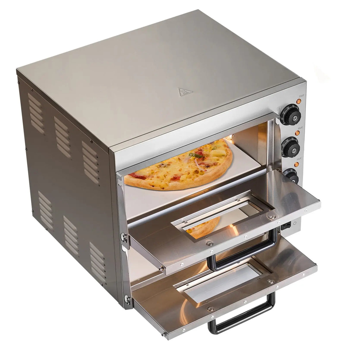Commercial Pizza Oven Countertop, 16-Inch Double Deck Layers, Stainless Steel Electric Pizza Oven with Stone and Handle, Multipurpose Indoor Pizza Maker for Restaurant Home Pretzels Baked
