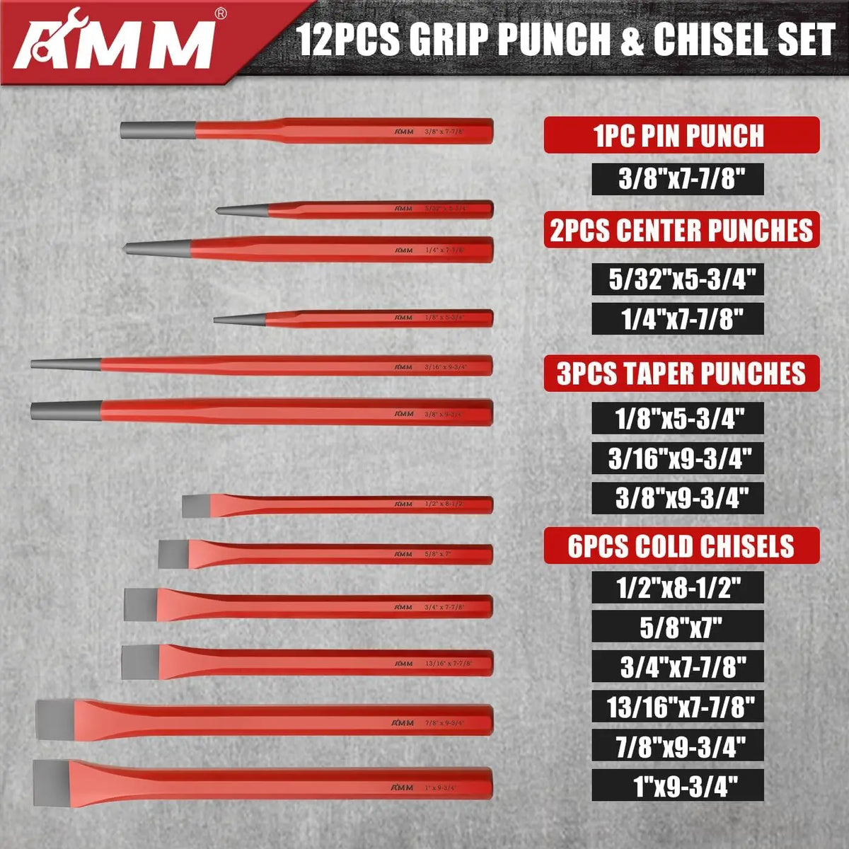 28PC Punch & Chisel Set, Cr-V Heavy Duty for Metal/Wood/Auto, Taper, Pin, Center Punch, Cold Chisels