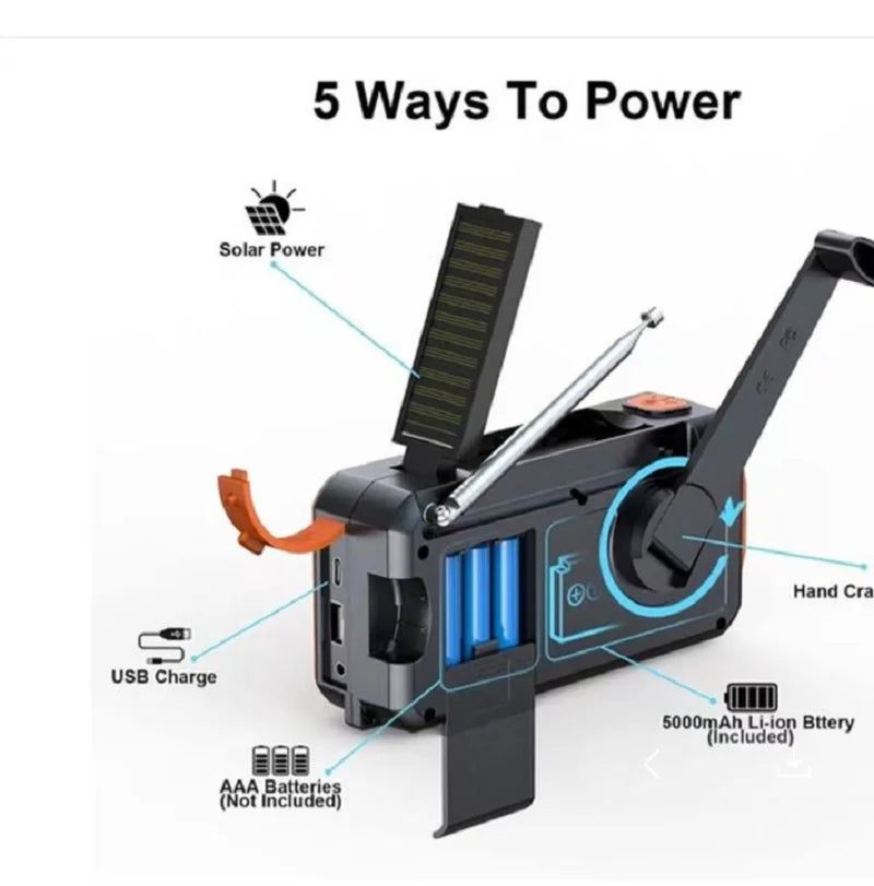 Survival Flashlight Crank Charging Solar Radio DAB+FM BT Emergency Kit Radio with 5000 MAh Power Bank and Alarm Clock Led Torch