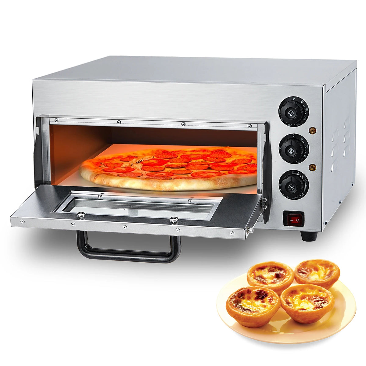 16 Inch Countertop Pizza Oven, 1600W Stainless Steel Electric Pizza Oven with Pizza Stone, Timer & Adjustable Temp for Home Commercial Use