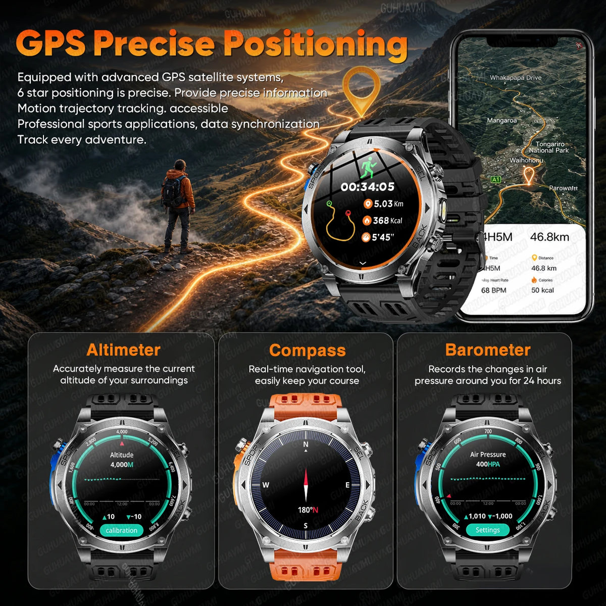 New T-RX4 Ultra Outdoor Sports Smart Watch Built in GPS Compass Altimeter Barometer 10ATM Waterproof Military Smartwatch For Men