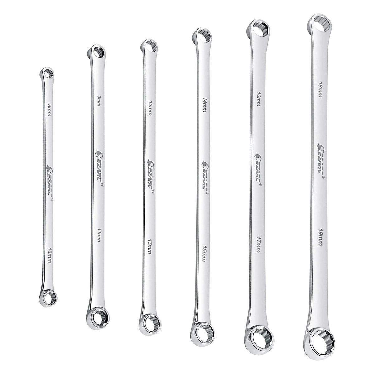 EZARC 6PCS Extra Long Box End Wrench Set CRV Metric 8mm - 19mm Combination Durable Aviation Spanner