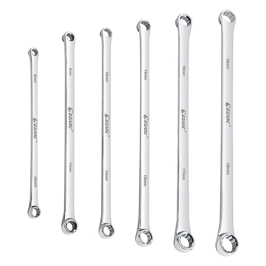 EZARC 6PCS Extra Long Box End Wrench Set CRV Metric 8mm - 19mm Combination Durable Aviation Spanner